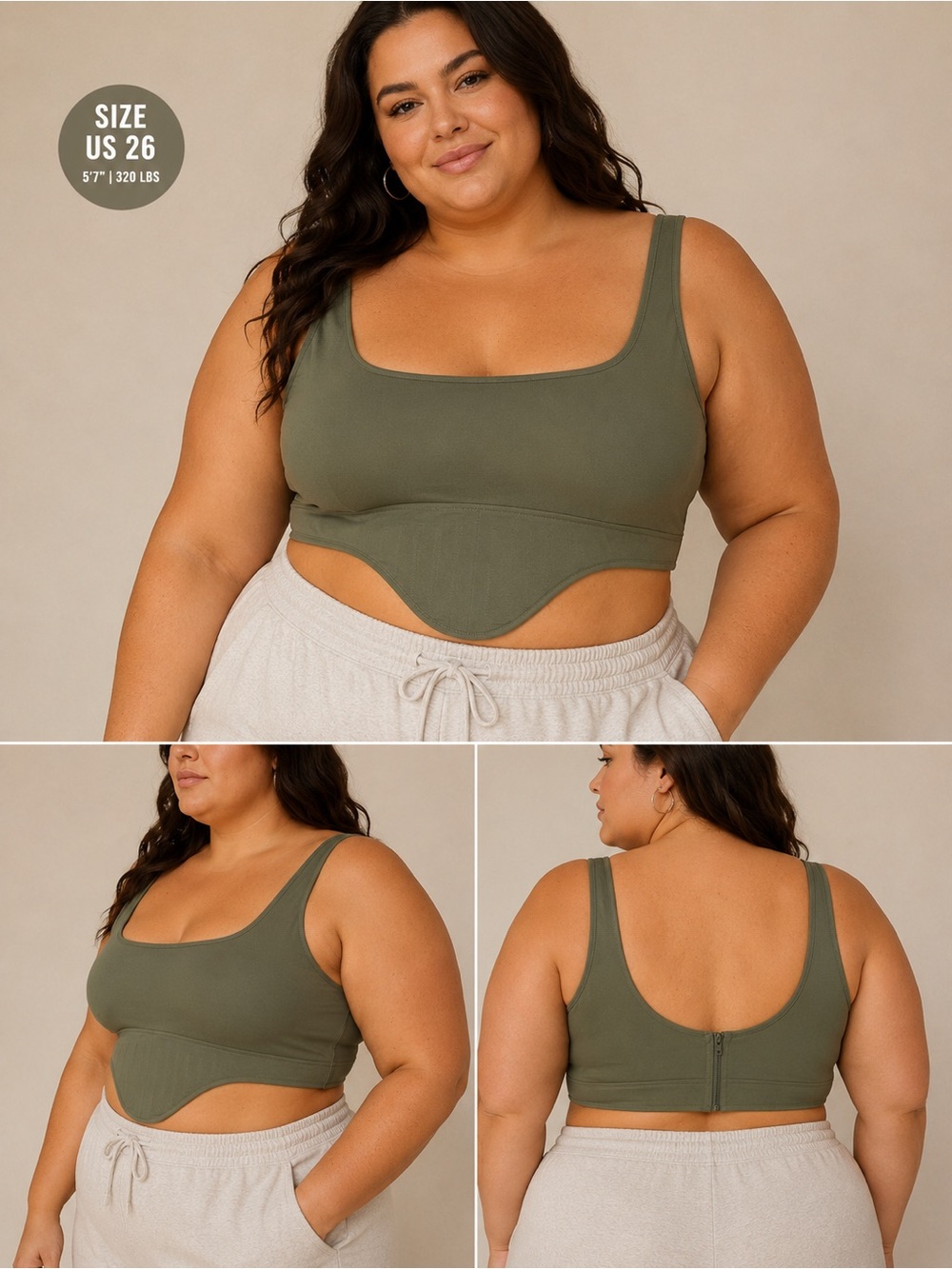 PrettyLittleThing Plus Size 26 (4x) Olive Green Corset Crop Top NWT